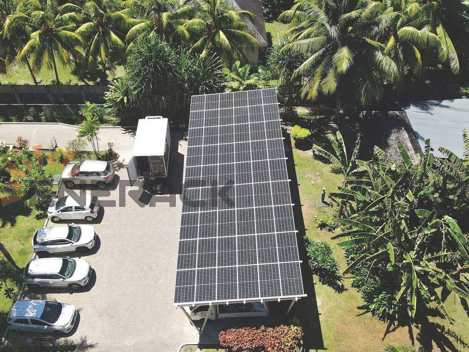 Système de montage solaire pour abri de voiture étanche de 30 kW aux Seychelles
